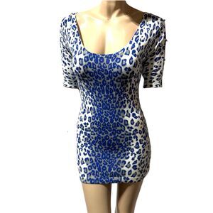 Cache Vintage Leopard Print Cutout Sleeve Cold Shoulder Knit Top Micro Mini S